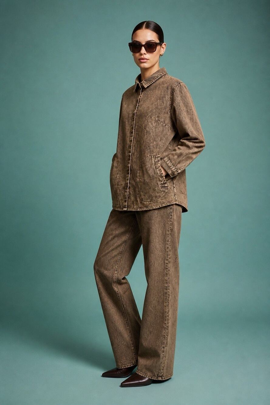 Vintage Joan Rivers Washed Button Denim Shirt Pockets Tunic Ginger Size LP New